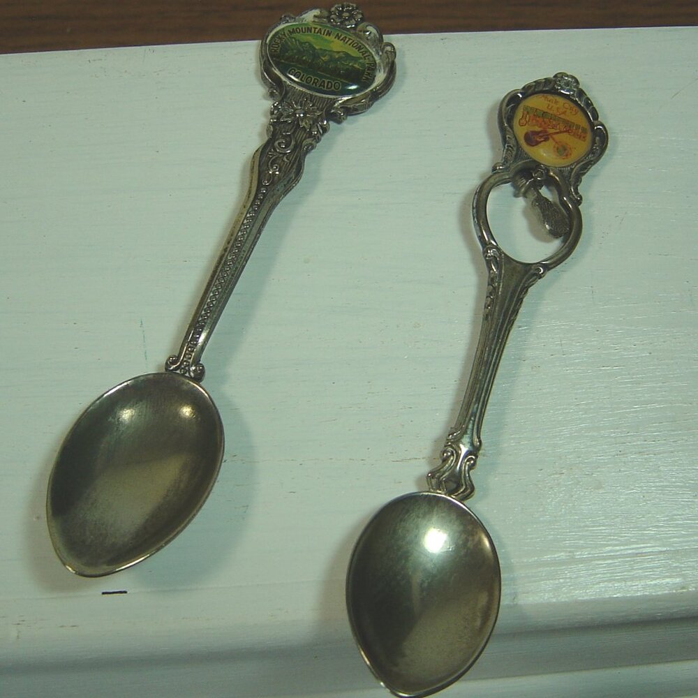 2 souvenir spoons-Rocky Mountain Nat'l Park & Music City, USA, Nashville, TN